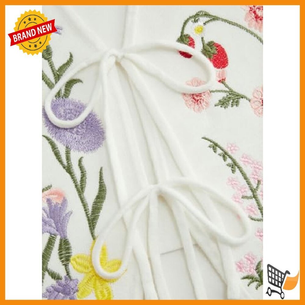Floral Embroidery Tie Front Sweater Vest Sleeveless Knit Top - Picture 3 of 7